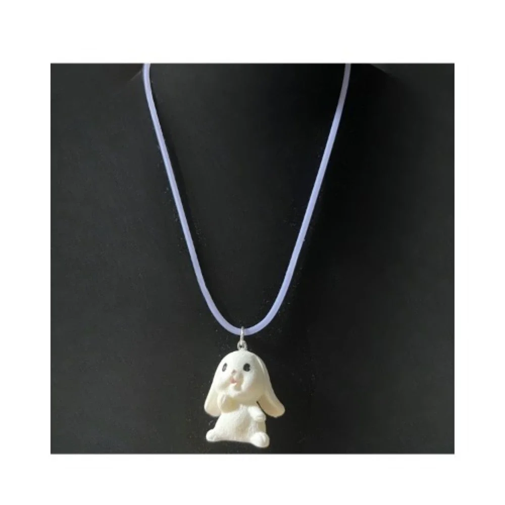 Necklace White Bunny Rabbit‎ 1.5 In Homco Style